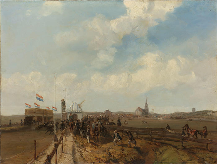 查尔斯·罗楚森（Charles Rochussen，荷兰画家，1814 – 1894 年）作品-席凡宁根的赛马场，于 1846 年 8 月 3 日开放 (1846)