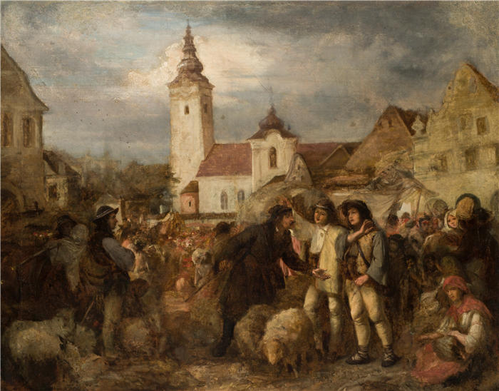 亚历山大·科西斯（Aleksander Kotsis，波兰画家）作品-新塔尔格集市（1860 年之前）