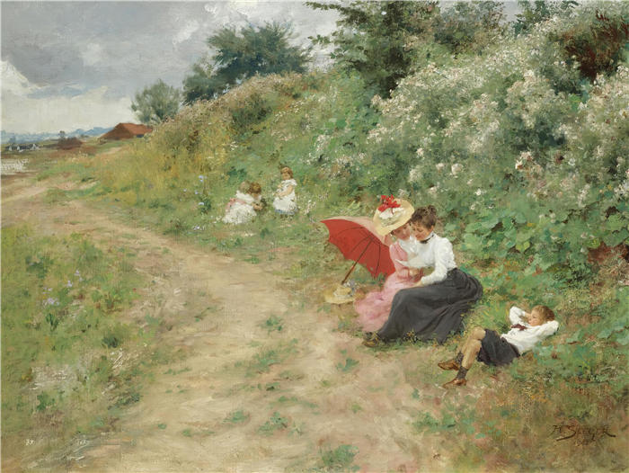 赫尔曼·西格(Hermann Seeger，德国画家, 1857 –1945)作品-夏日郊游 (1902)