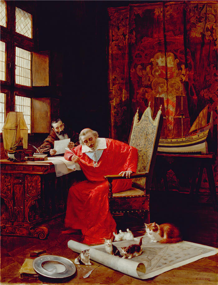 查尔斯·爱德华·德洛尔 (Charles Édouard Delort,法国画家)作品- 红衣主教的休闲（19世纪中后期）