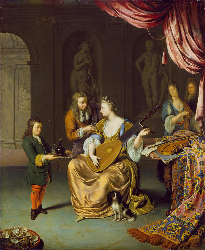 弗朗斯·范·米耶里斯（Frans van Mieris，荷兰画家）高清作品-《琵琶演奏者 (1711)》