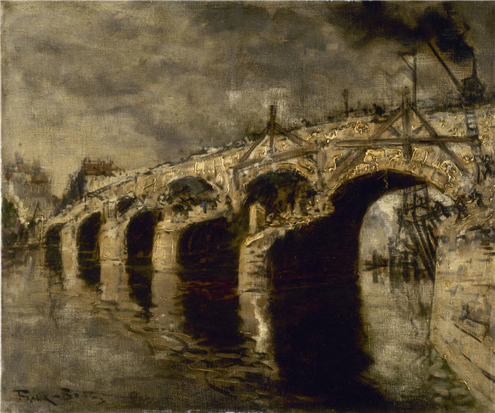 弗兰克·迈尔斯·博格斯（Frank Myers Boggs，美国画家）作品-《图尔内尔旧桥的拆除（1920年） (1)》