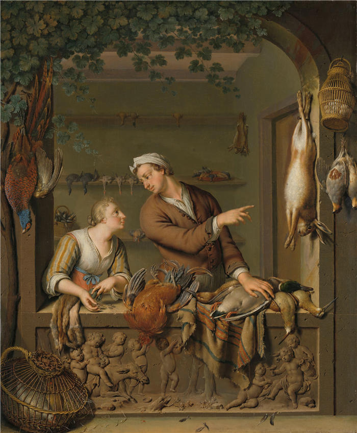 弗朗斯·范·米耶里斯（Frans van Mieris，荷兰画家）高清作品-《家禽卖家 (1733)》