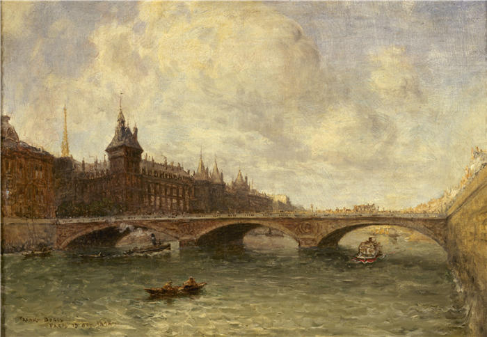 弗兰克·迈尔斯·博格斯（Frank Myers Boggs，美国画家）作品-《交换桥和时钟码头（1898年）》