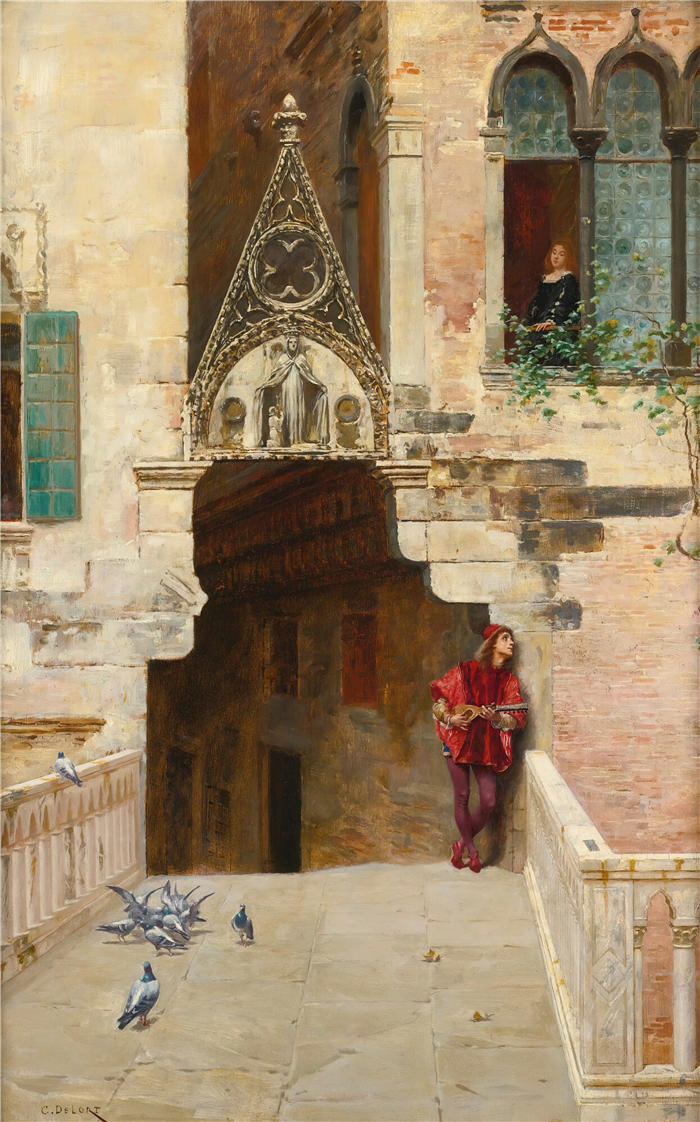 查尔斯·爱德华·德洛尔 (Charles Édouard Delort,法国画家)作品- 罗密欧与朱丽叶（第二幕，第二场；凯普莱特的花园）