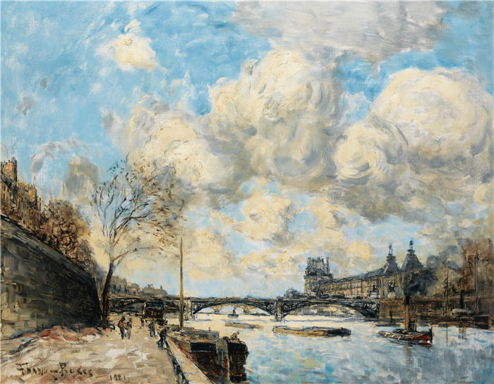 弗兰克·迈尔斯·博格斯（Frank Myers Boggs，美国画家）作品-《巴黎塞纳河和卢浮宫 (1881)》