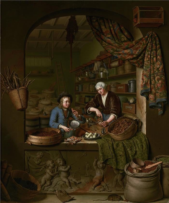 弗朗斯·范·米耶里斯（Frans van Mieris，荷兰画家）高清作品-《杂货店 (1717)》