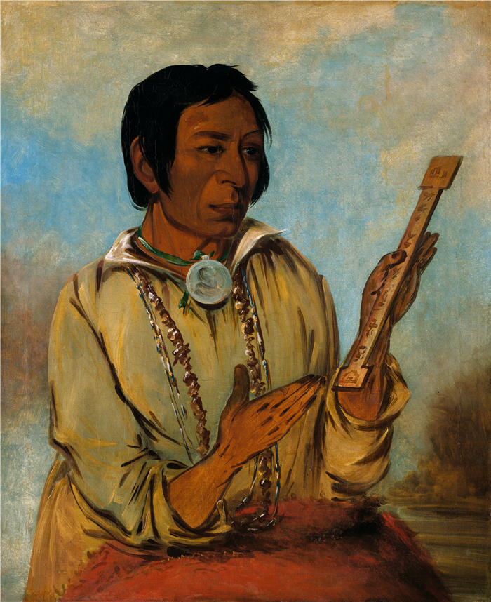 乔治·卡特林 (George Catlin,美国画家)作品-《Ma-Sée-Na，麋鹿的角，副酋长（1830 年）》
