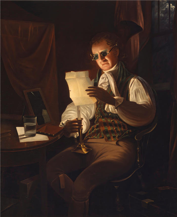 伦勃朗·皮尔 (Rembrandt Peale，美国画家)-烛光下阅读的人（1805 年至 1808 年）