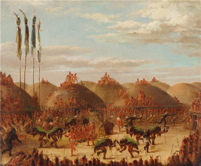 乔治·卡特林 (George Catlin,美国画家)作品-《公牛舞，Mandan O-Kee-Pa 仪式（1832 年）》
