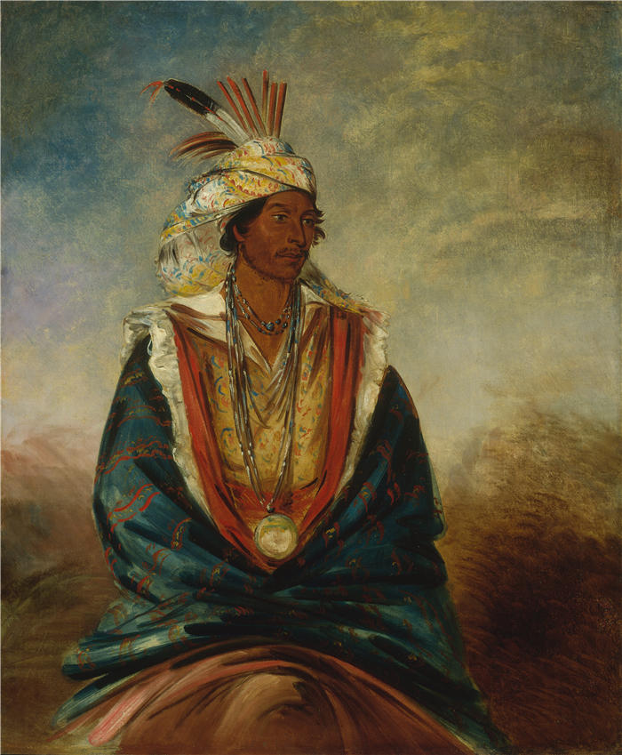 乔治·卡特林 (George Catlin,美国画家)作品-《Tel-Maz-Há-Za，杰出的战士（1834 年）》