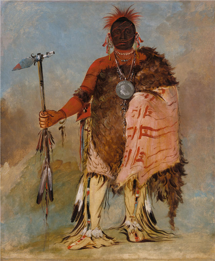 乔治·卡特林 (George Catlin,美国画家)作品-《Om-Pah-Tón-Ga，大麋鹿，著名战士（1832 年）》