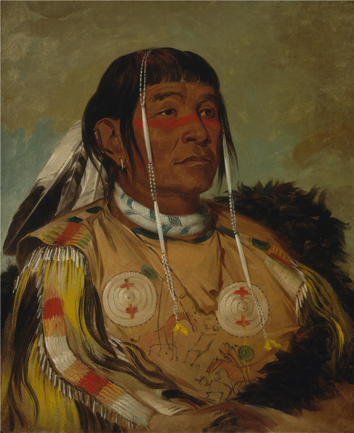 乔治·卡特林 (George Catlin,美国画家)作品-《Sha-Có-Pay，六人，Ojibwa 平原酋长（1832 年）》