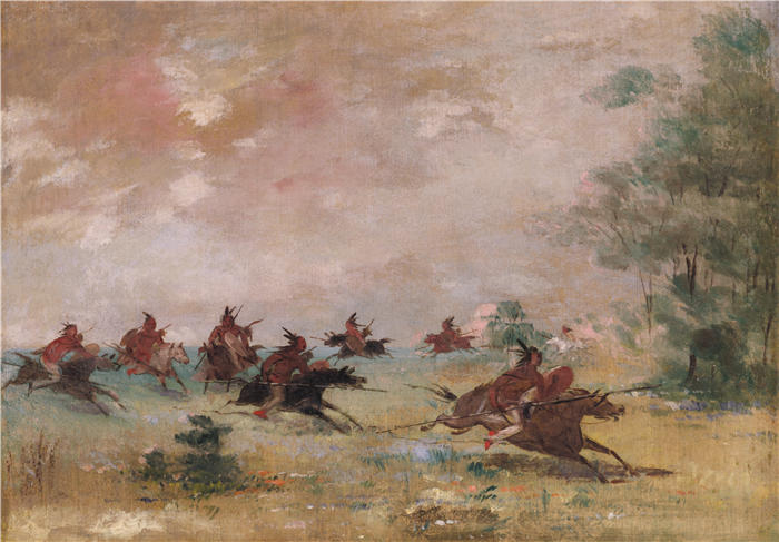 乔治·卡特林 (George Catlin,美国画家)作品-《骑在野马上的科曼奇战争(1834-1837)》