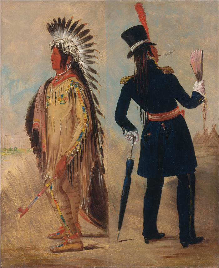 乔治·卡特林 (George Catlin,美国画家)作品-《Wi-Jún-Jon，鸽蛋头（光）往返华盛顿（1837-1839）》