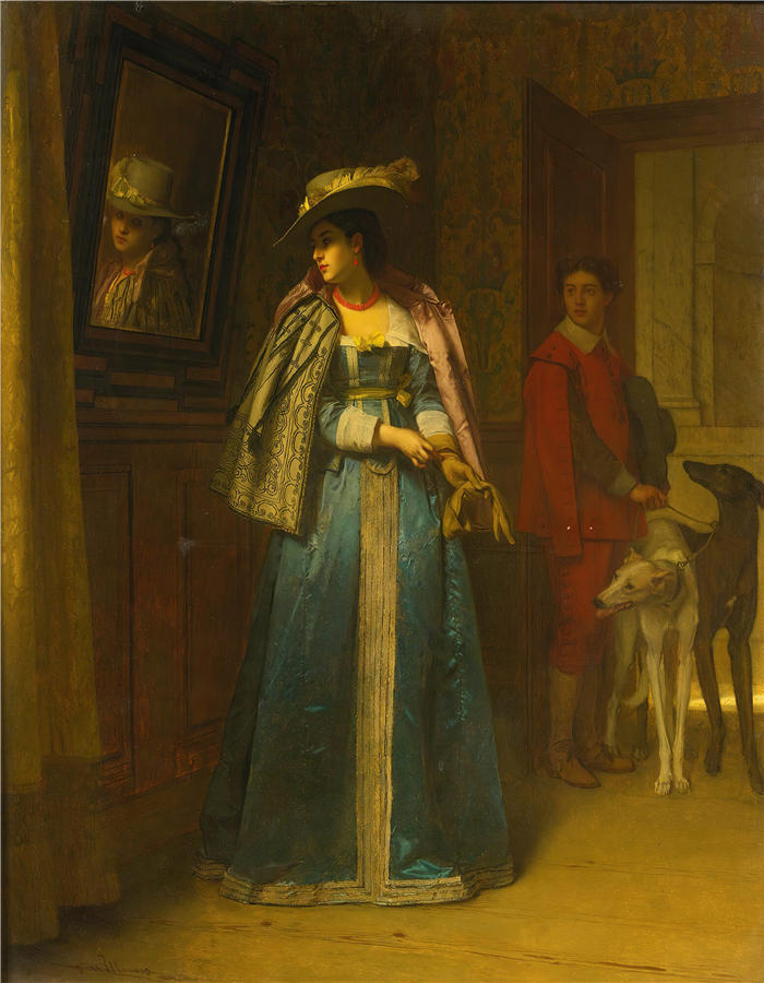 弗洛伦特·威廉斯（Florent Willems ，比利时画家，1823-1905 年）作品-侧身一瞥