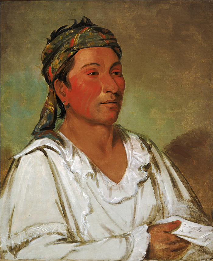 乔治·卡特林 (George Catlin,美国画家)作品-《Lay-lóo-ah-pee-ái-shee-kaw，草、灌木和花朵，半文明（1830）》