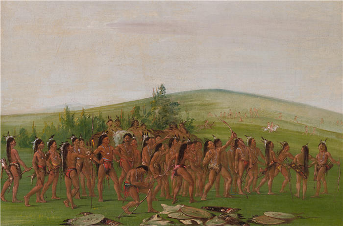 乔治·卡特林 (George Catlin,美国画家)作品-《曼丹人的射箭（1835-1837）》