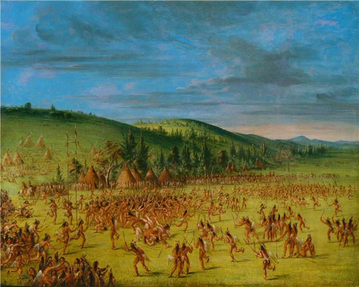 乔治·卡特林 (George Catlin,美国画家)作品-《乔克托人的球赛–Ball Up(1846-1850)》