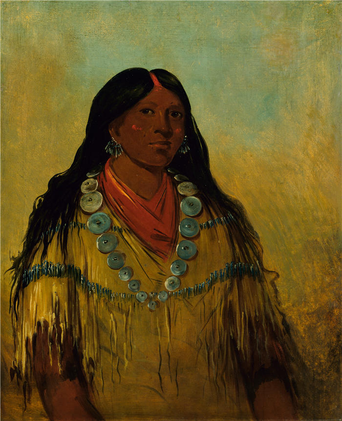 乔治·卡特林 (George Catlin,美国画家)作品-《Tchow-Ee-Pút-O-Kaw，一个女人（1834 年）》