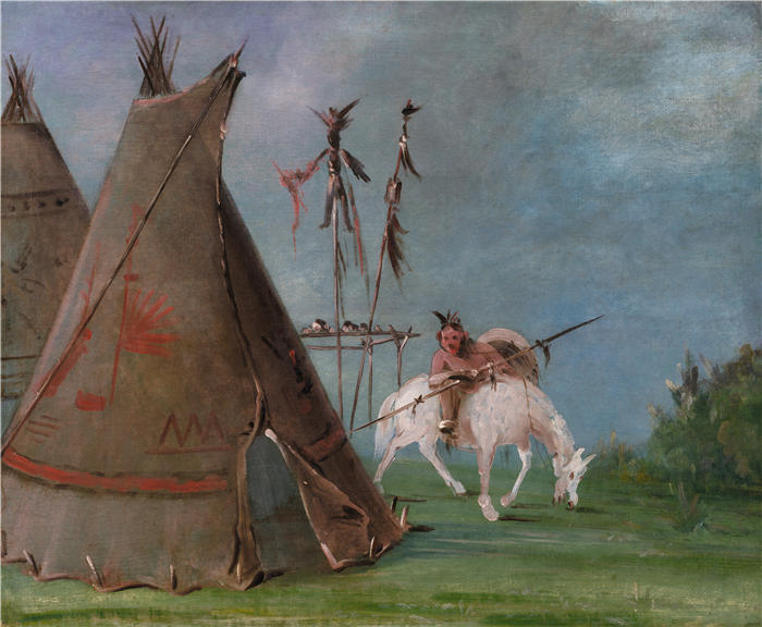 乔治·卡特林 (George Catlin,美国画家)作品-《布法罗皮科曼奇小屋 (1834-1835)》