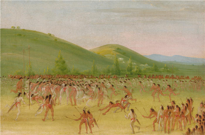 乔治·卡特林 (George Catlin,美国画家)作品-《乔克托人的球赛——球赛（1834-1835）》