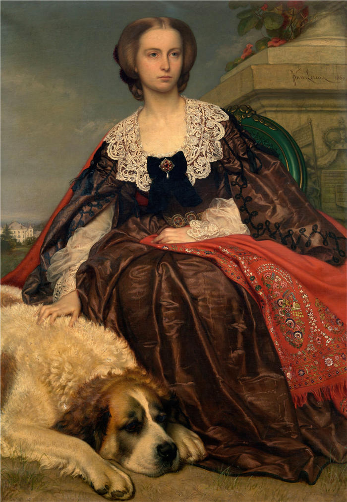约瑟夫·范·莱里乌斯（Jozef Van Lerius，比利时画家）作品-《Herminie de Looz et Corswarem 公主 (1860)》