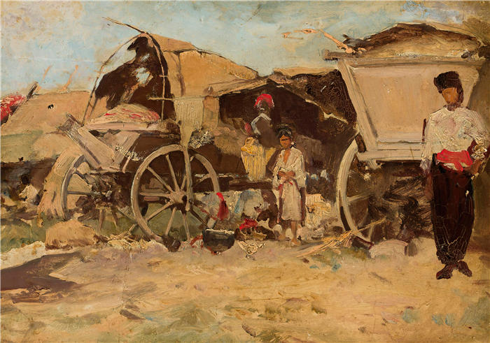 塔德乌什·艾杜凯维奇（Tadeusz Ajdukiewicz，波兰画家）作品-《Dobruja 的市场（c. 1880-1900）》