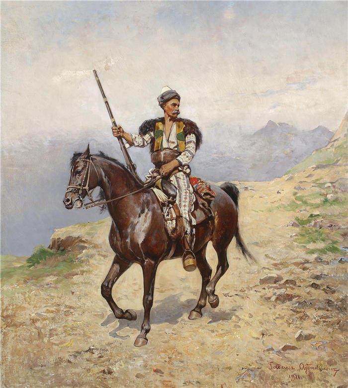 塔德乌什·艾杜凯维奇（Tadeusz Ajdukiewicz，波兰画家）作品-《东方骑士 (1911)》