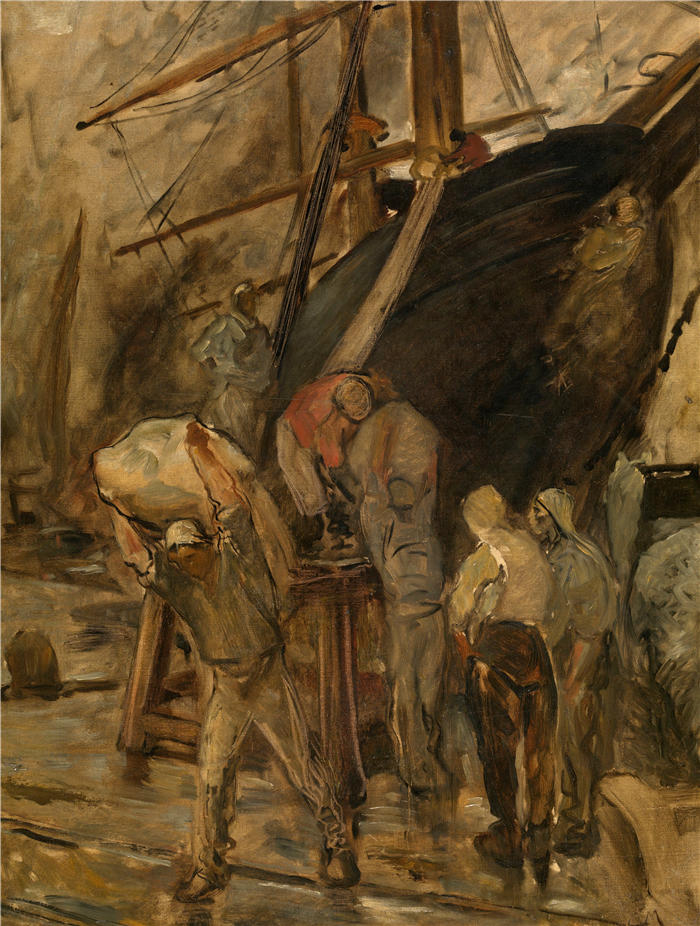 康斯坦丁·默尼耶（Constantin Meunier，比利时画家）高清作品-《卸下一艘帆船》