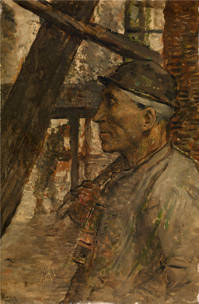 康斯坦丁·默尼耶（Constantin Meunier，比利时画家）高清作品-《带安全灯的矿工》