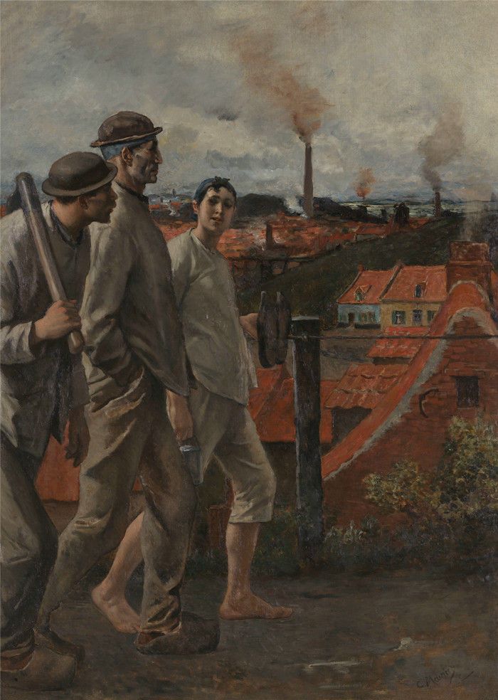 康斯坦丁·默尼耶（Constantin Meunier，比利时画家）高清作品-《矿工的回归》
