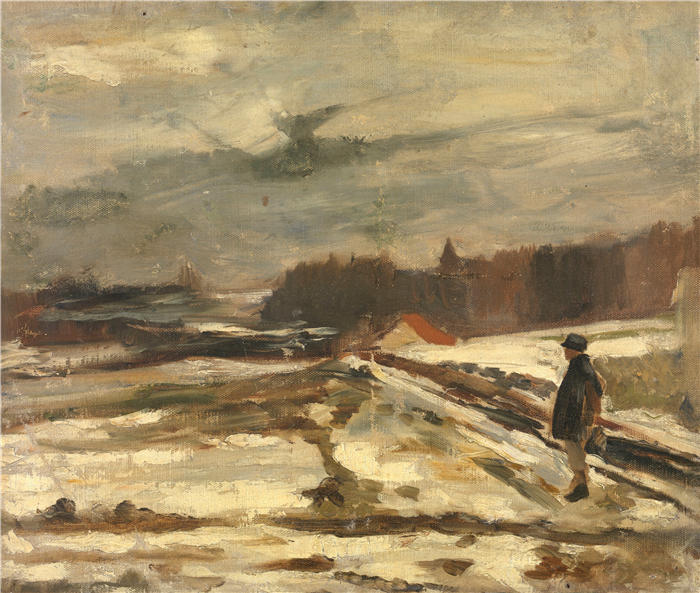 康斯坦丁·默尼耶（Constantin Meunier，比利时画家）高清作品-《雪地里的小学生》