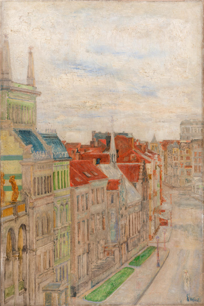 詹姆斯·恩索尔（James Ensor，比利时画家）高清作品-《Van Iseghemlaan 的视图（1906 年）》