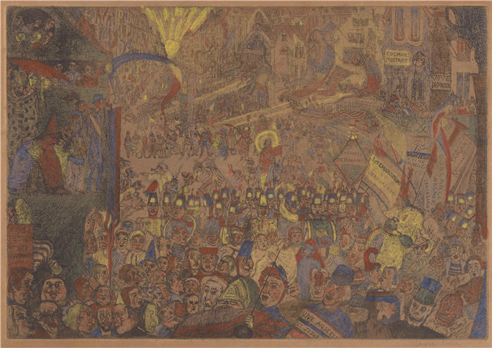 詹姆斯·恩索尔（James Ensor，比利时画家）高清作品-《De intocht van Christus te Brussel (1898)》