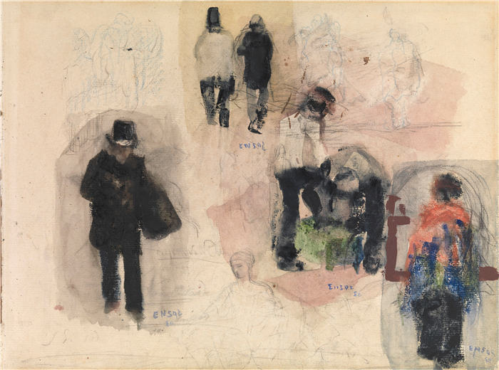 詹姆斯·恩索尔（James Ensor，比利时画家）高清作品-《剪影 (1880)》