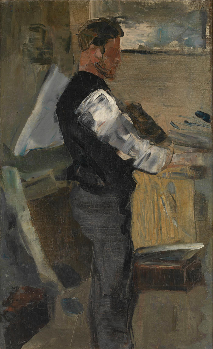 詹姆斯·恩索尔（James Ensor，比利时画家）高清作品-《工作室里的威利·芬奇 (1880)》