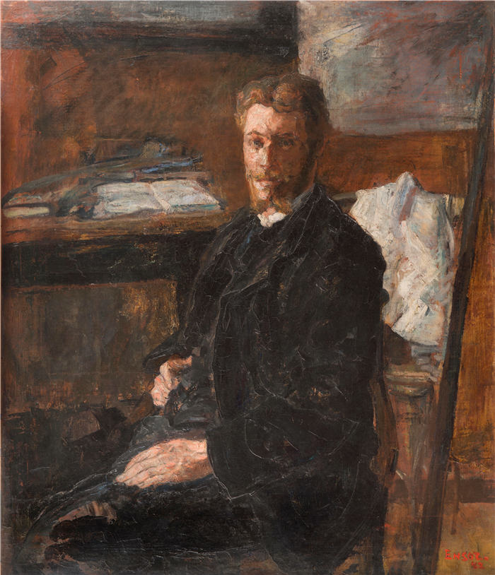 詹姆斯·恩索尔（James Ensor，比利时画家）高清作品-《威利·芬奇的肖像（1882 年）》