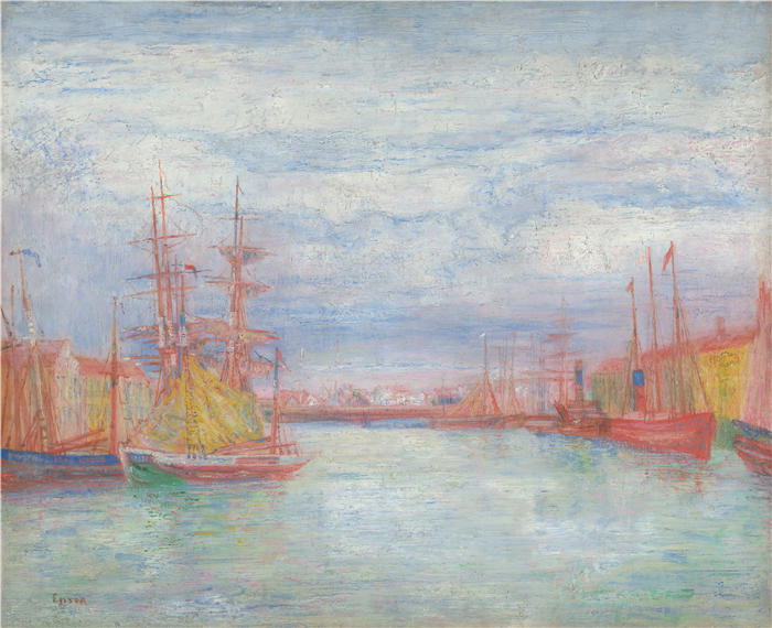 詹姆斯·恩索尔（James Ensor，比利时画家）高清作品-《奥斯坦德港 (1900)》