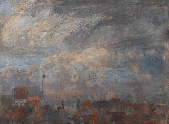 詹姆斯·恩索尔（James Ensor，比利时画家）高清作品-《奥斯坦德的屋顶（1884 年）》