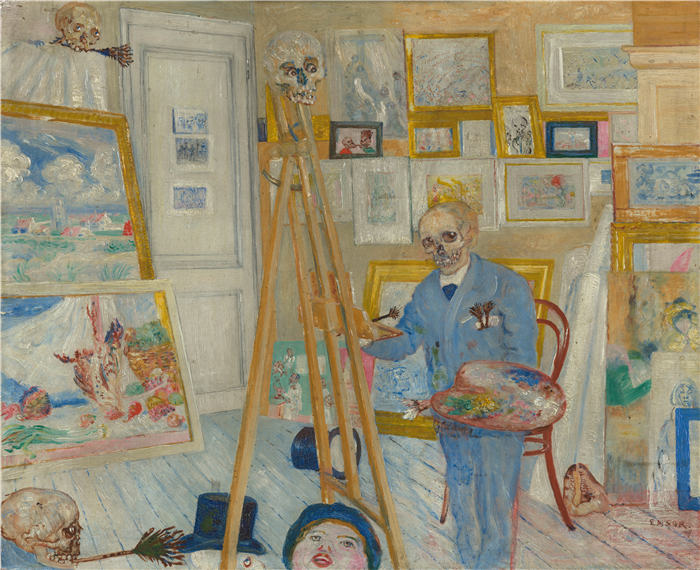 詹姆斯·恩索尔（James Ensor，比利时画家）高清作品-《骷髅画家 (1896)》