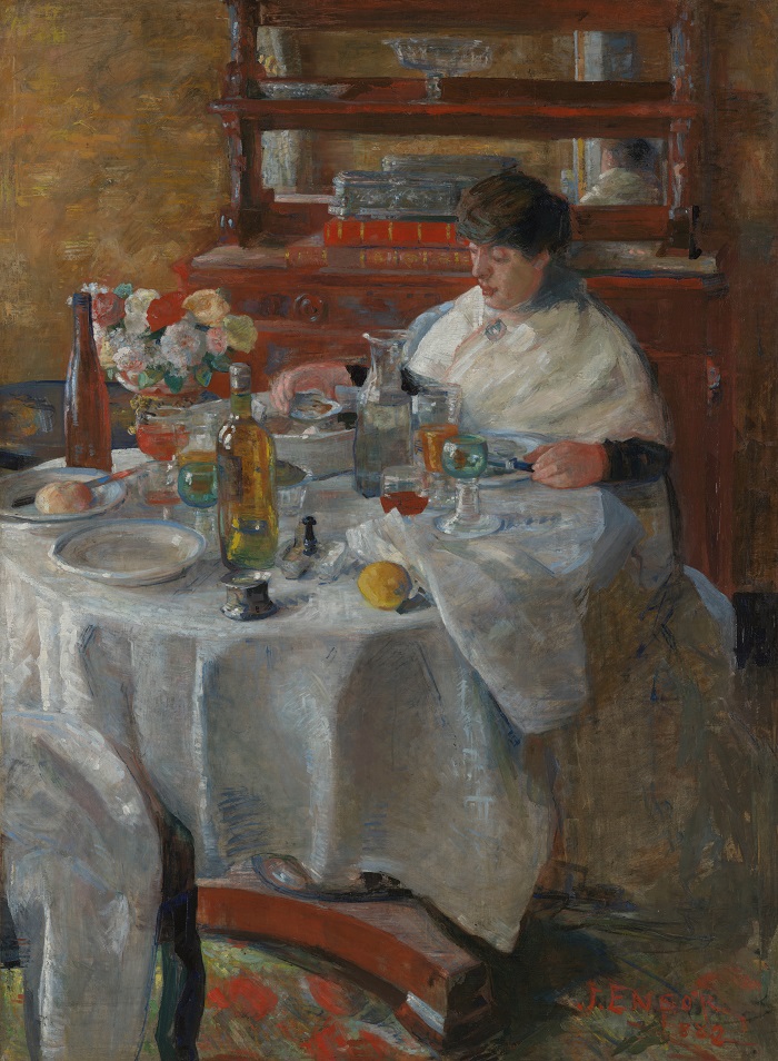 詹姆斯·恩索尔（James Ensor，比利时画家）高清作品-《牡蛎食者 (1882)》