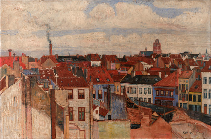 詹姆斯·恩索尔（James Ensor，比利时画家）高清作品-《奥斯坦德的屋顶（1901 年）》
