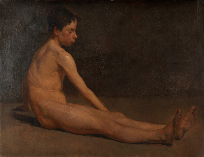 詹姆斯·恩索尔（James Ensor，比利时画家）高清作品-《裸体男孩 (1878)》