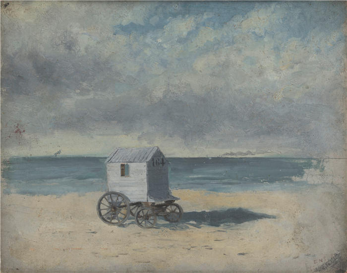 詹姆斯·恩索尔（James Ensor，比利时画家）高清作品-《海滩上的沐浴小屋（1876 年）》