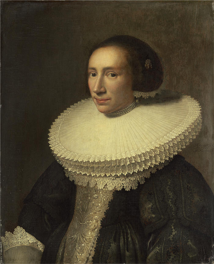 米歇尔·詹斯(Michiel Janszoon van Mierevelt,荷兰画家)高清作品-《带褶边的女士肖像 （1638 年）》