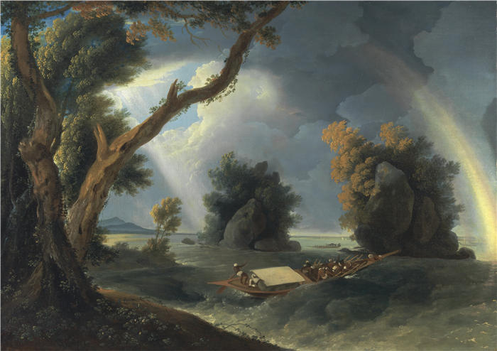 威廉·霍奇斯（William Hodges，英国画家）高清作品-《恒河风暴，黑斯廷斯夫人在科尔冈岩石附近》