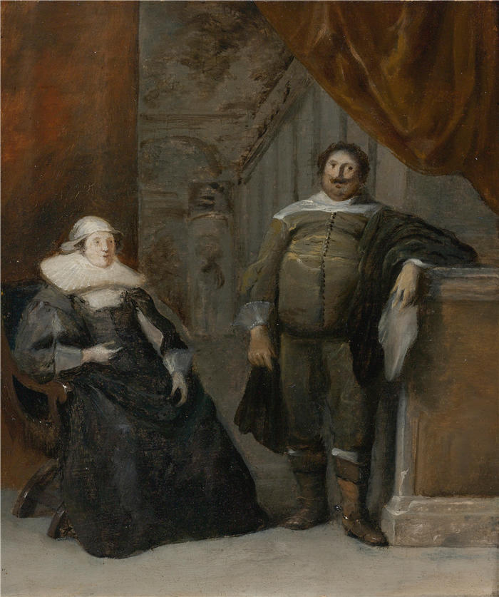冈萨雷斯·科克斯（Gonzales Coques，佛兰芒画家）高清作品-《一个男人和一个女人的肖像》
