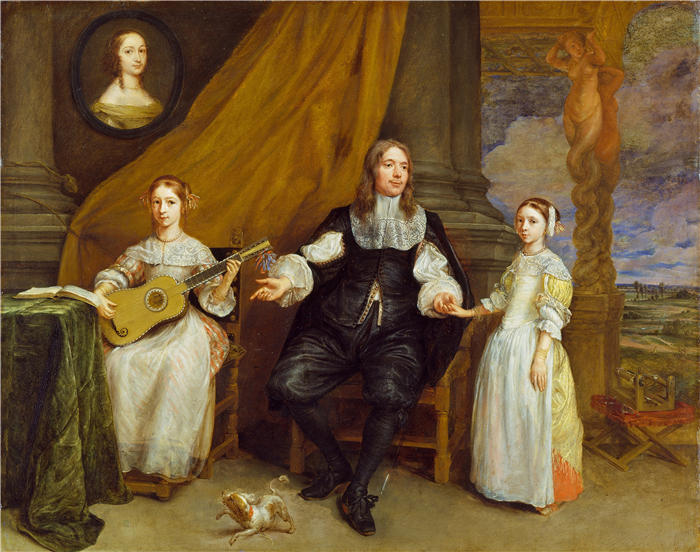 冈萨雷斯·科克斯（Gonzales Coques，佛兰芒画家）高清作品-《一位绅士和他的两个女儿（c.1664）》