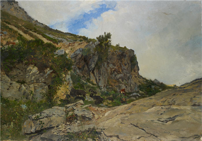 弗兰克·布赫瑟（Frank Buchser，瑞士画家）高清作品-《群居阿尔卑斯山 (1882)》